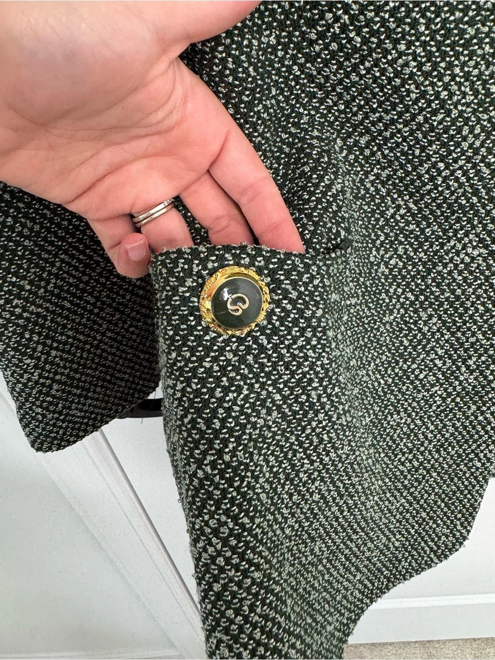 St. John green Tweed Blazer with Gold Buttons 10
